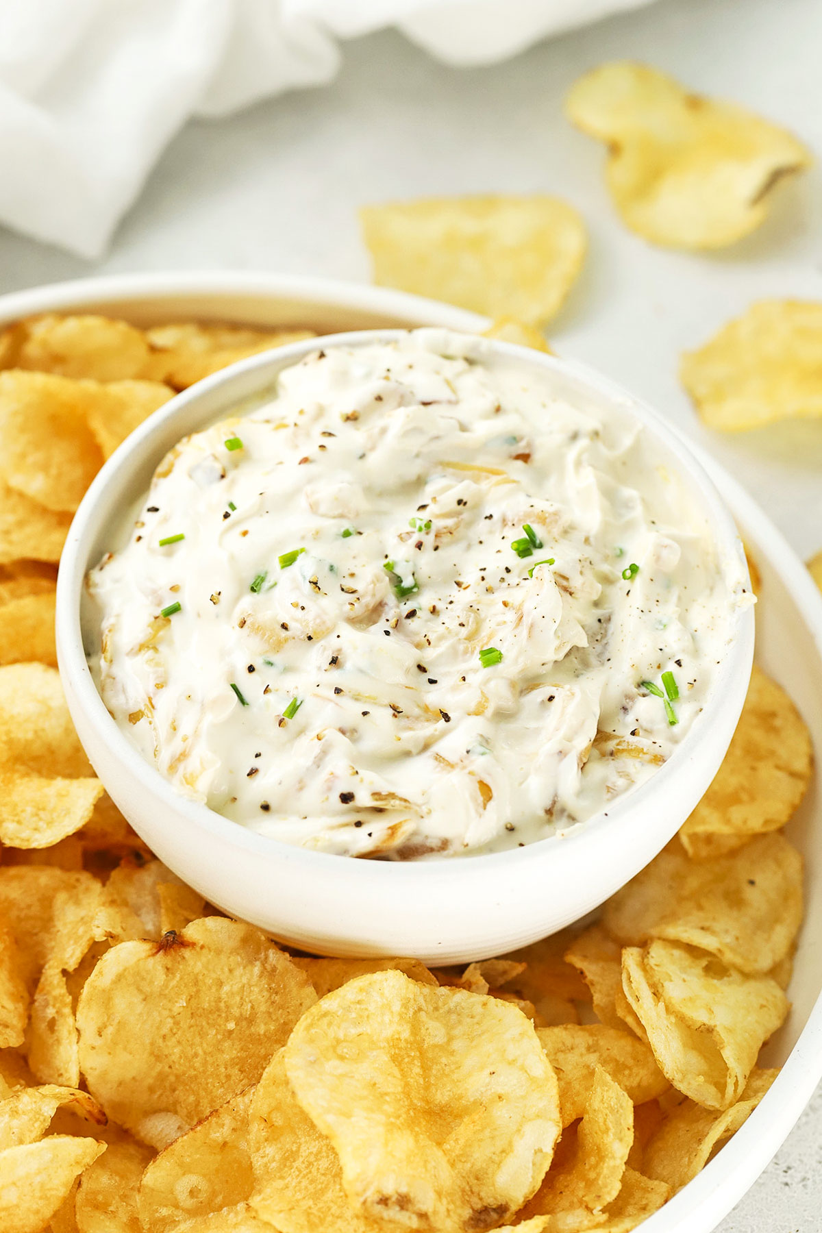 homemade french onion dip with kettle chips