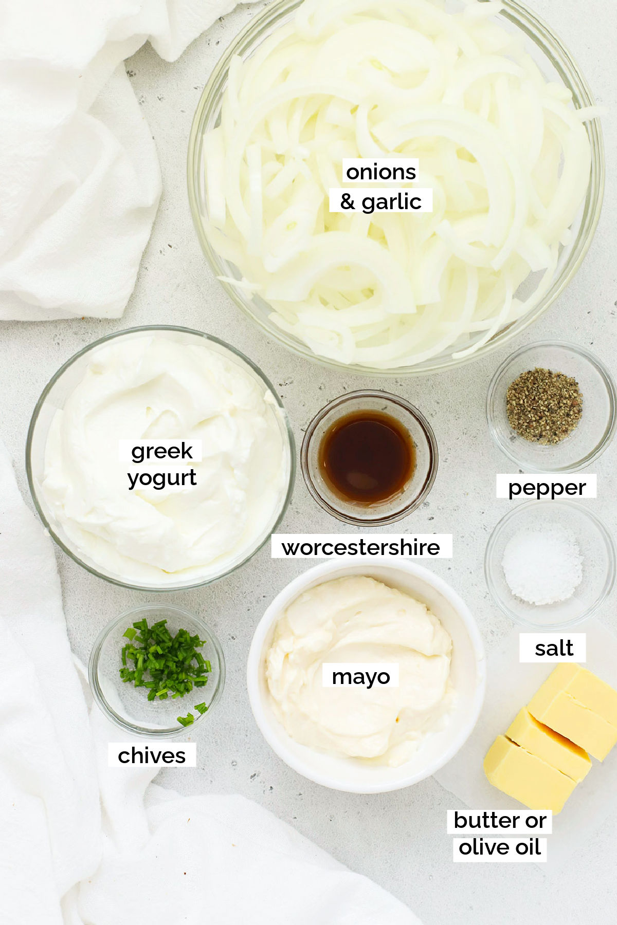 ingredients for caramelized onion dip