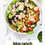 BBQ Ranch Chicken Salad in a white serving bowl