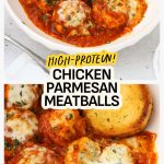 A plate of chicken parmesan meatballs in marinara