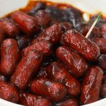 A bowl of BBQ sauce beef smokies