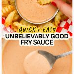 Dipping a french fry in a bowl of fry sauce