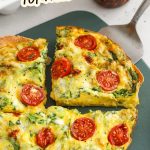 Serving slices of gluten-free tortilla quiche