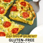 Tomato basil tortilla quiche cut into wedges