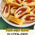 A white serving platter of gluten-free stromboli filled with deli meats and mozzarella cheese