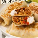 A plate of crispy gluten-free ground chicken burritos