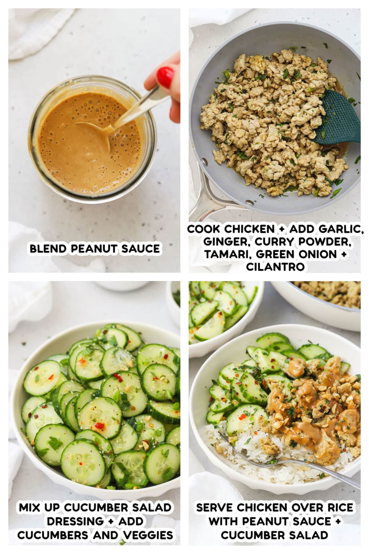 Making peanut chicken bowls, step by step