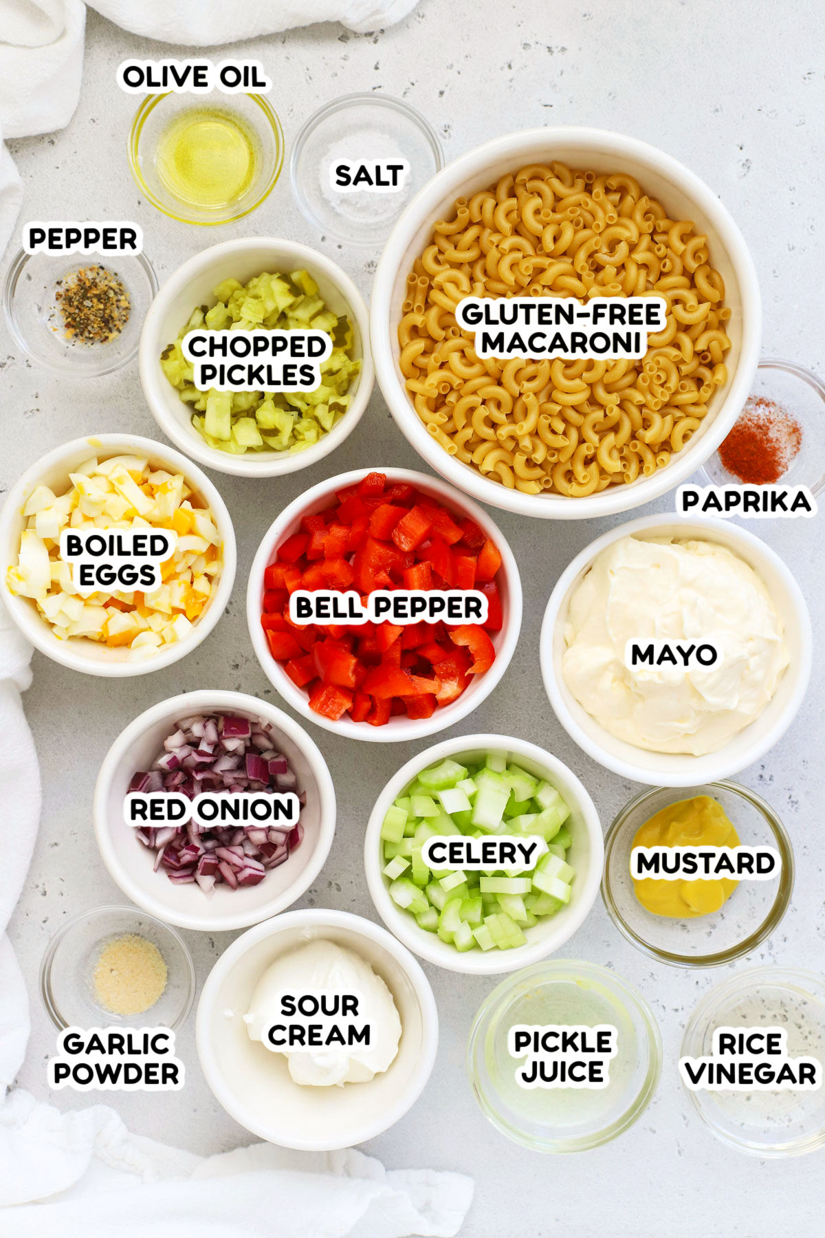 Ingredients for gluten-free macaroni salad