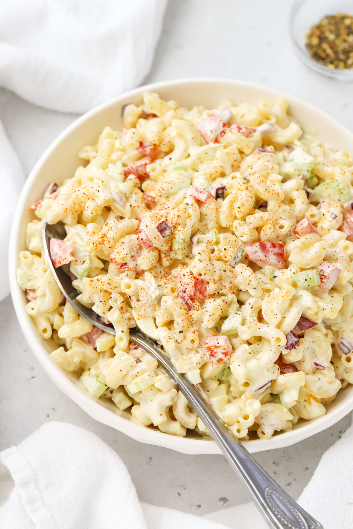 A bowl of deli-style gluten-free macaroni salad