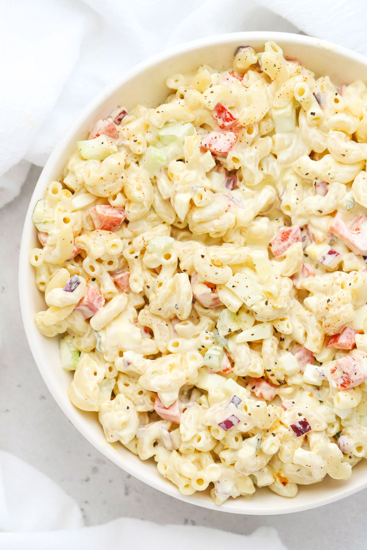 A bowl of gluten-free macaroni salad