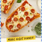 Gluten-free French bread pizza topped with mini pepperoni and cheese