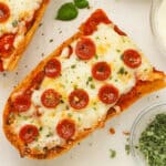 Gluten-free French bread pizza cut into slices