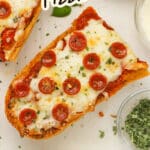 Gluten-free French bread pizza cut into slices