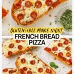 Gluten-free French bread pizza topped with mini pepperoni and cheese