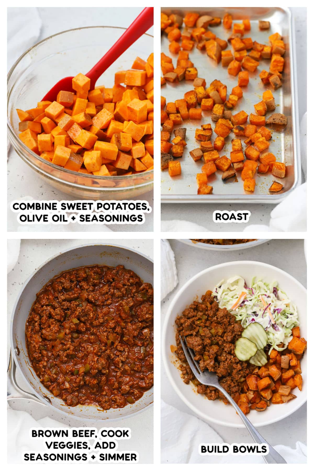 Making sloppy joe bowls, step by step
