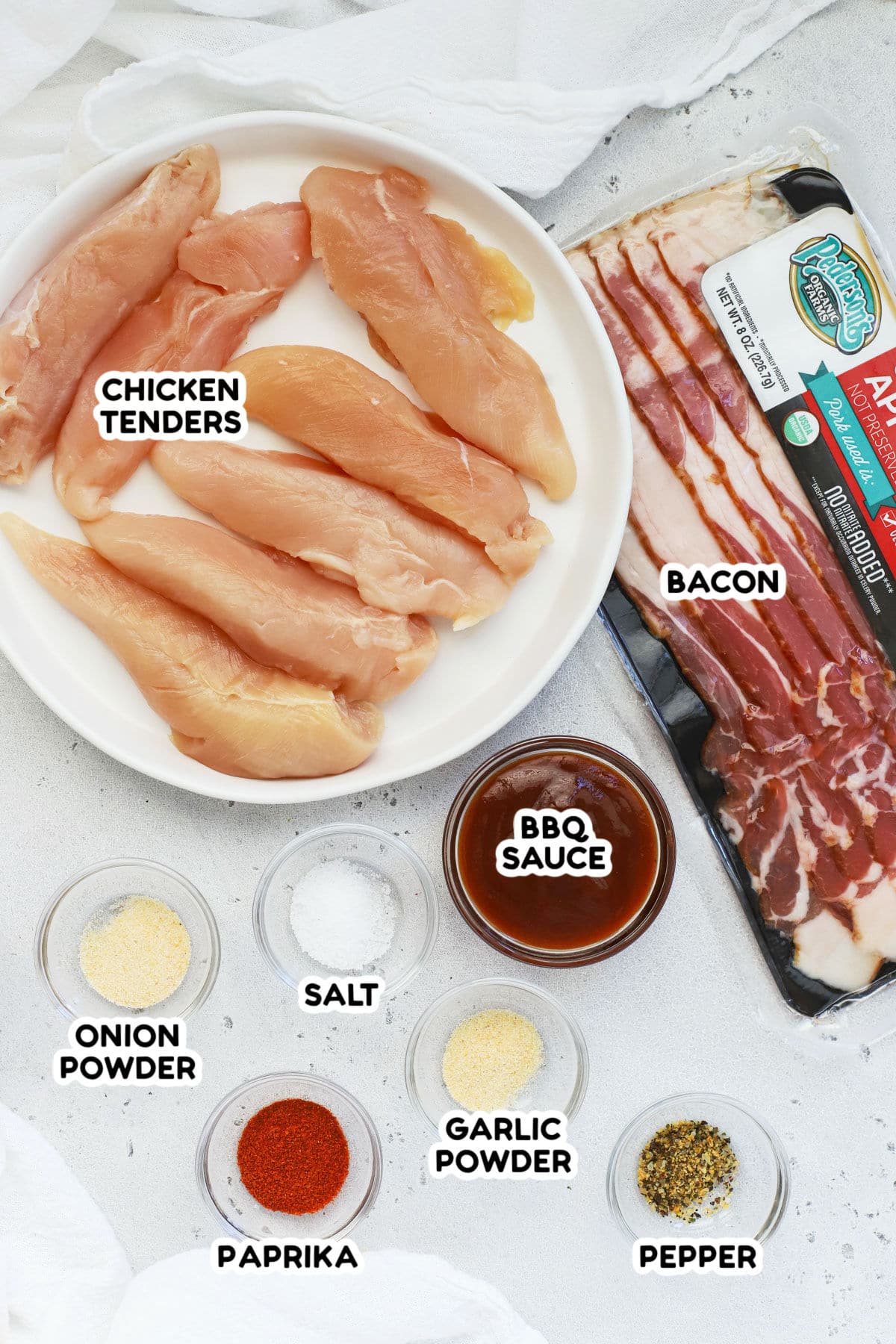 Ingredients for bacon-wrapped chicken tenders