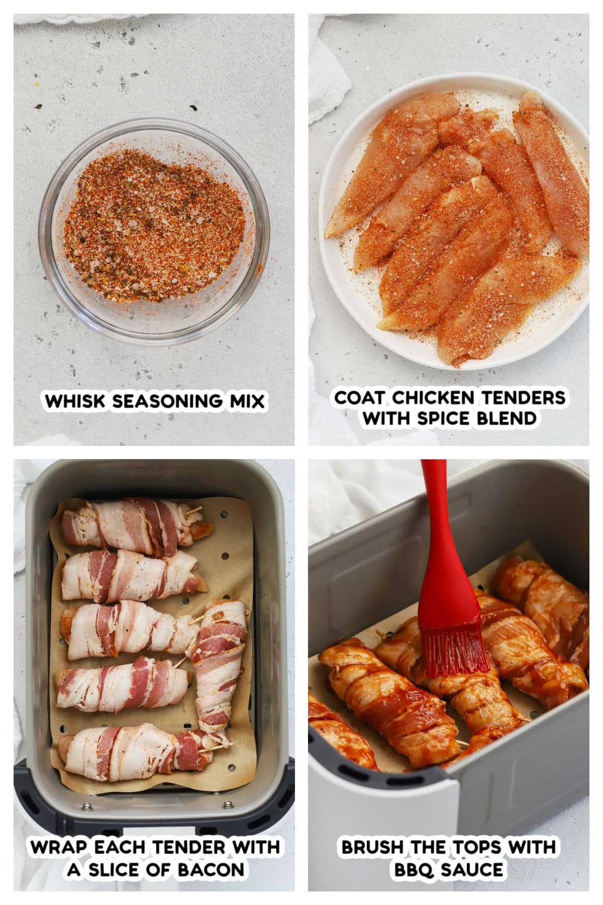 Making air fryer bacon-wrapped chicken, step by step