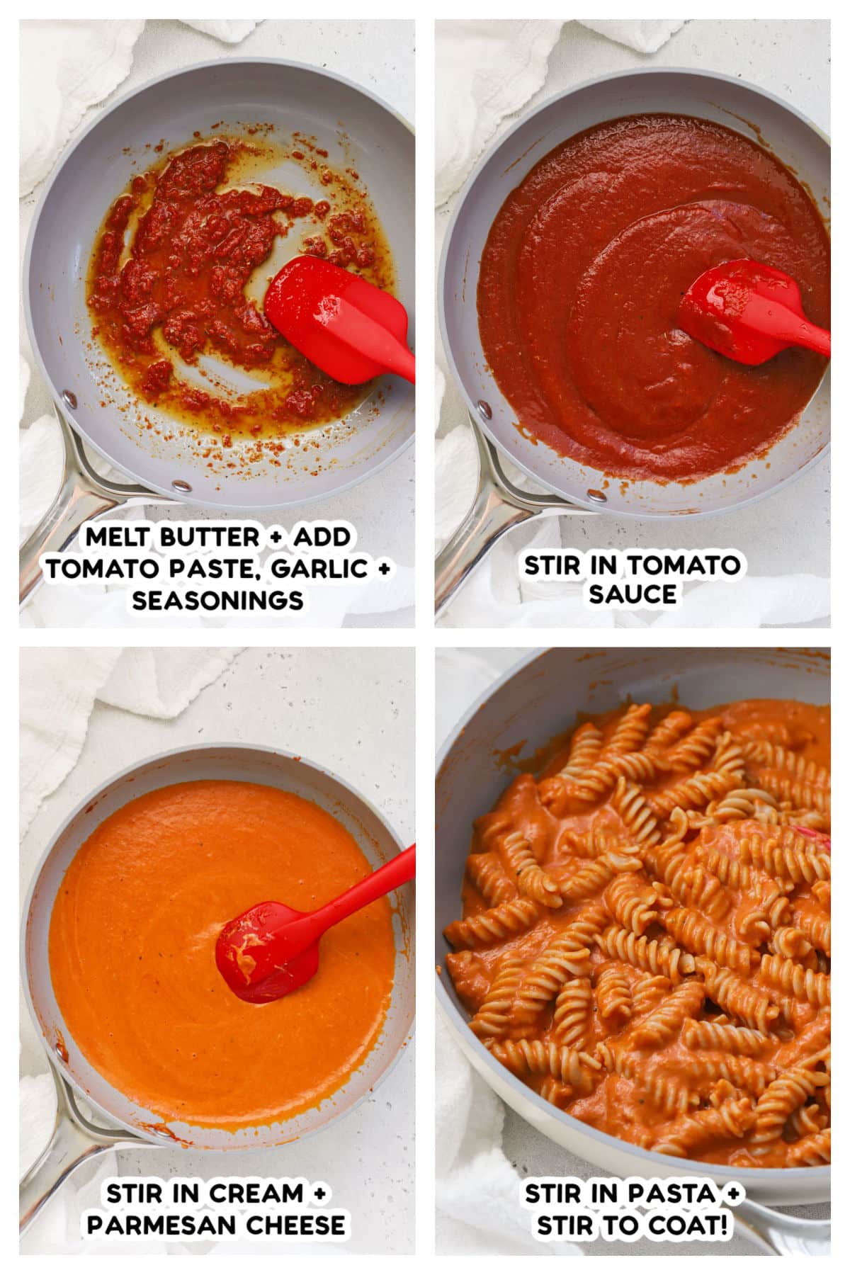 Making tomato cream sauce, step by step