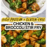 A bowl of chicken and broccoli stir fry over rice