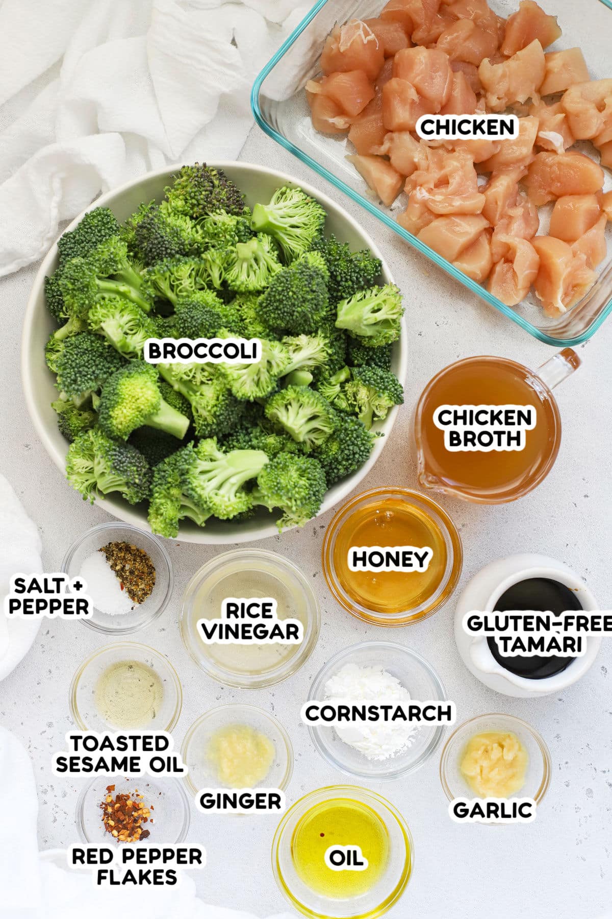Ingredients for gluten free chicken broccoli stir fry