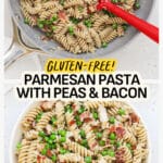 Parmesan pasta with peas and bacon.